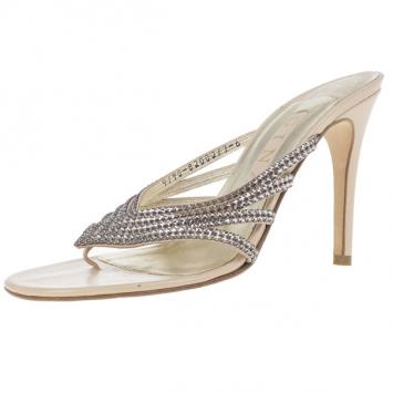 Pre Owned Gina Crystal Thong Sandals Size 39