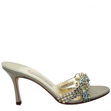 Pre Owned Gina Silver Multicolored Swarovski Stones Sandals Size 37