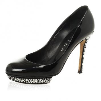 Pre Owned Gina Black Patent Swarovski Studded Pumps Size 39