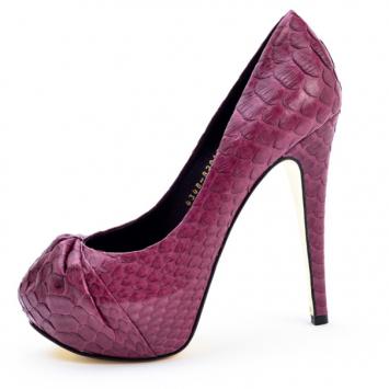Pre Owned Gina Maroon Python Embossed Leather Platform Pumps Size 37