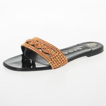 Pre Owned Gina Orange Athena Flat Slides Size 38