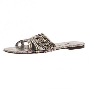 Pre Owned Gina Purple Diamante Embellished Flat Sandals Size 39