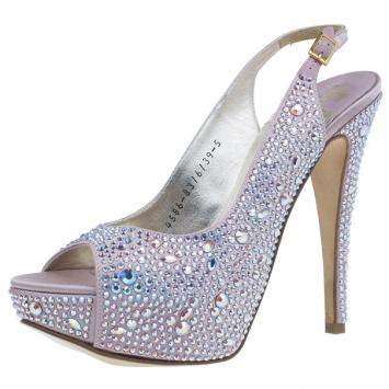 Pre Owned Gina Pink Satin Sion Swarovski Slingback Sandals Size 38