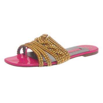 Pre Owned Gina Bronze Crystal Pink Flat Slides Size 40