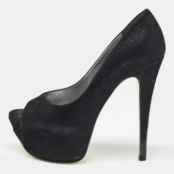 Pre Owned Gina Black Suede Peep Toe Platform Pumps Size 37