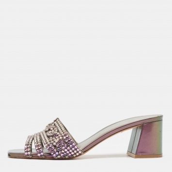 Pre Owned Gina Iridescent Purple Patent Leather Gina Crystals Sandals Size 39.5