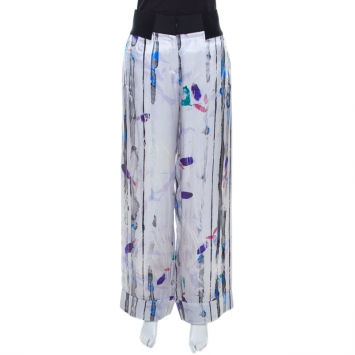 Pre Owned Giorgio Armani Multicolor Printed Silk Elasticized Waist Detail Loose Fit Pants M