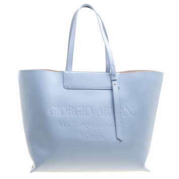 Pre Owned Giorgio Armani Pale Blue Leather Shopper Tote