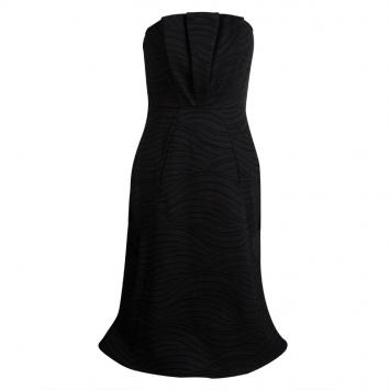 Pre Owned Giorgio Armani Black Textured Strapless Cocktail Dress S