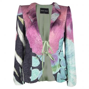 Pre Owned Giorgio Armani Multicolor Floral Print Crushed Tie Front Blazer S