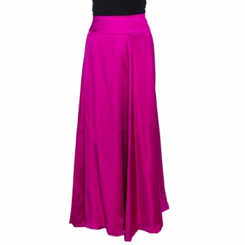 Pre Owned Giorgio Armani Fuchsia Pink Silk Flared Maxi Skirt L