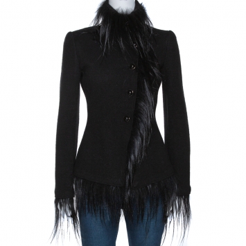 Pre Owned Giorgio Armani Black Wool Fur Lined Jacket S