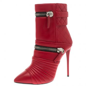 مملوكة مسبقًا Giuseppe Zanotti Red Quilted Leather Double Zip Accent Boots Size 38.5