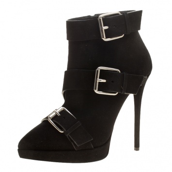 Pre Owned Giuseppe Zanotti Black Buckled Suede Platform Ankle Boots Size 39