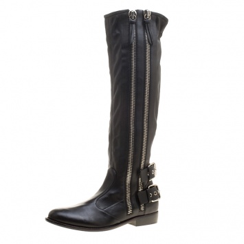 Pre Owned Giuseppe Zanotti Black Leather Zip Trimmed Cobain Knee Boots Size 36
