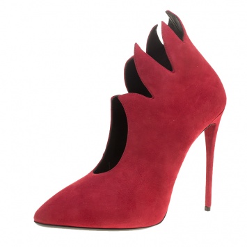 مملوكة مسبقًا Giuseppe Zanotti Red Suede Witch Pointed Toe Booties Size 40