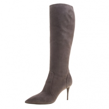 Pre Owned Giuseppe Zanotti Grey Suede Pointed Toe Knee Boots Size 37.5