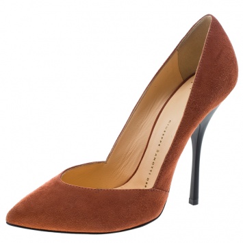 Pre Owned Giuseppe Zanotti Salmon Pink Suede Pointed Toe Pumps Size 37.5
