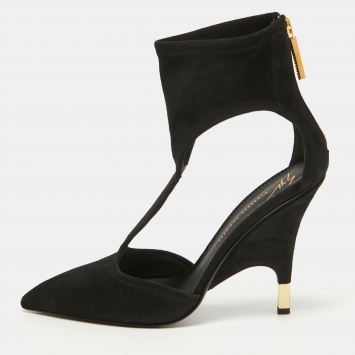 Pre Owned Giuseppe Zanotti Black Suede T-strap Cut Out Ankle Booties Size 41 