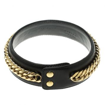 Pre Owned Giuseppe Zanotti Gold Tone Chain Detail Black Leather Choker Necklace
