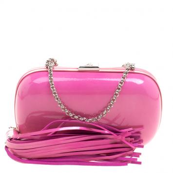 Pre Owned Giuseppe Zanotti Pink Patent Leather Tassel Box Clutch
