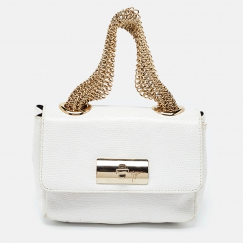 Pre Owned Giuseppe Zanotti White Textured Leather Multiple Chain Bag