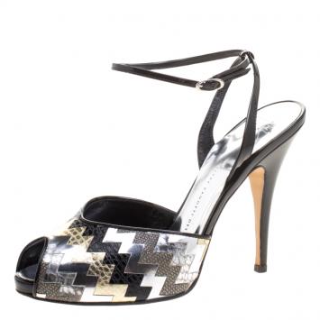 مملوكة مسبقًا Giuseppe Zanotti Metallic Multi Leather Peep Toe Ankle Strap Sandals Size 40