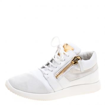 Pre Owned Giuseppe Zanotti White Suede And Leather Runner Mid Top Sneakers Size 37