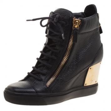 Pre Owned Giuseppe Zanotti Black Leather Hidden Wedge Sneakers Size 36