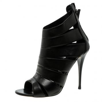 مملوكة مسبقًا Giuseppe Zanotti Black Leather Open Toe Ankle Boots Size 41