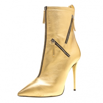مملوكة مسبقًا Giuseppe Zanotti Metallic Gold Leather Multi Zip Detail Pointed Boots Size 37.5