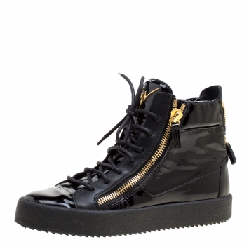 Pre Owned Giuseppe Zanotti Black Patent Leather High Top Sneakers Size 40