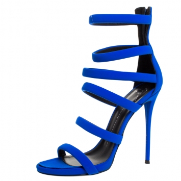Pre Owned Giuseppe Zanotti Royal Blue Neoprene Strappy Sandals Size 40