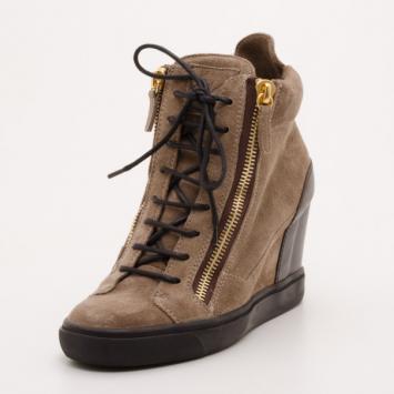 Pre Owned Giuseppe Zanotti Tan Suede Wedge Zip Sneakers Size 39