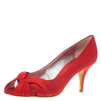 Pre Owned Giuseppe Zanotti Red Satin Criss Cross Peep Toe Pumps Size 38.5