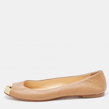 Pre Owned Giuseppe Zanotti Brown Leather Metal Cap Toe Ballet Flats Size 38.5
