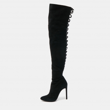 Pre Owned GIiuseppe Zanotti Black  Suede Lace Detail Knee Boots Size 38