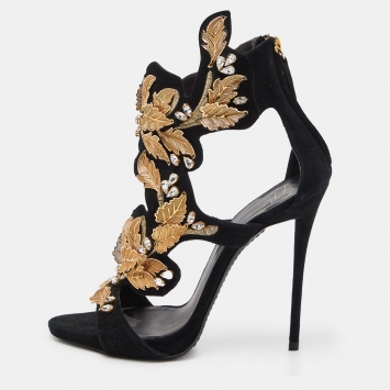 Pre Owned Giuseppe Zanotti Black Suede Embellished Coline Sandals Size 38