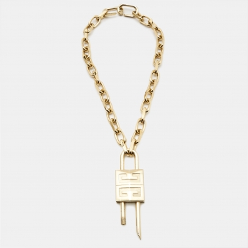 Pre Owned Givenchy Pad Lock Gold Tone Necklace
