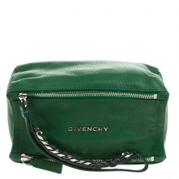 Pre Owned Givenchy Green Leather Pandora Wristlet Clutch