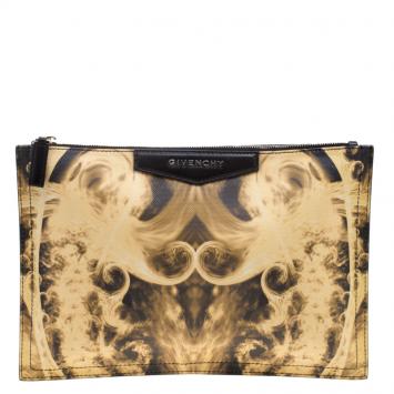 Pre Owned Givenchy Yellow/Black Flames Print Antigona Zip Pouch 