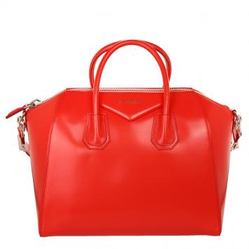 Pre Owned Givenchy Coral Red Leather Medium Antigona Satchel Bag