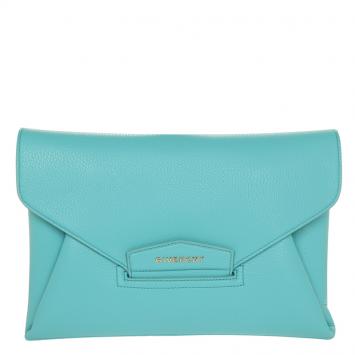 Pre Owned Givenchy Submarine Blue Grained Goatskin Leather Antigona Envelope Clutch