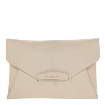 Pre Owned Givenchy Beige Grained Goatskin Leather Antigona Envelope Clutch