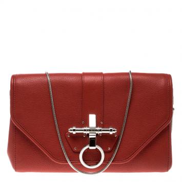 Pre Owned Givenchy Red Leather Obsedia Chain Clutch