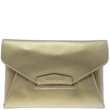 Pre Owned Givenchy Gold Leather Medium Envelope Antigona Clutch