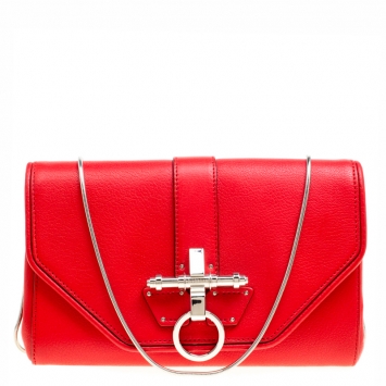Pre Owned Givenchy Red Leather Obsedia Chain Clutch