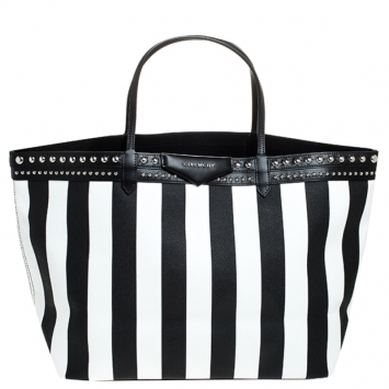 Pre Owned Givenchy Black/White Stripe Coated Canvas Antigona Tote