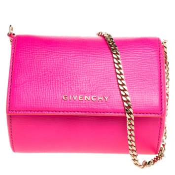 Pre Owned Givenchy Hot Pink Leather Micro Pandora Box Chain Bag