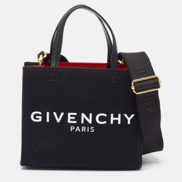 Pre Owned Givenchy Black Canvas and Leather Mini G Tote